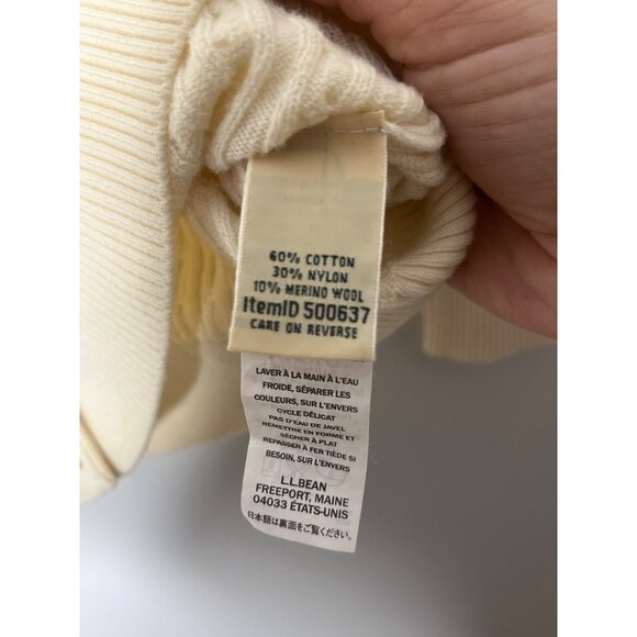 L.L. Bean Cotton Wool Blend Cable Knit Button Front Cardigan Cream Size Small - Picture 5 of 7